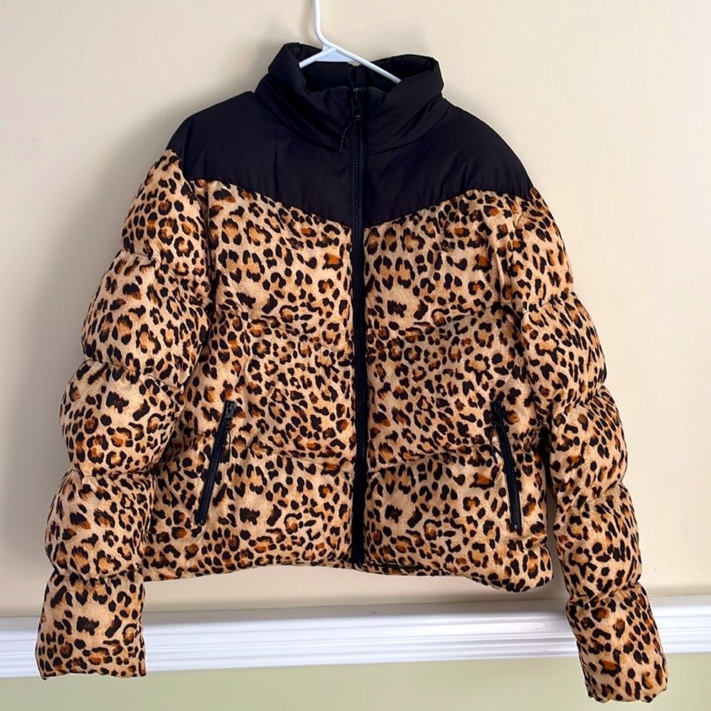 ASOS Leopard &  Black Panel Puffer Quilted Animal Print Jacket L NWOT - Picture 5 of 13
